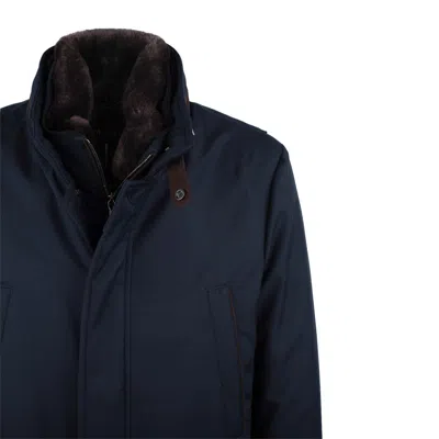 Moorer Short Jacket Featuring High Collar And Pockets In Blue