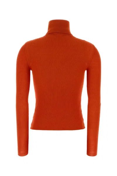 Saint Laurent Cashmere Blend Turtleneck Fitted Sweater In Orange