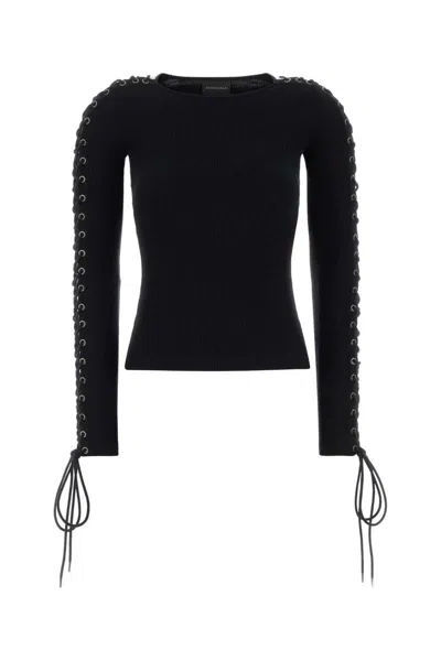 Balenciaga Eyelet Lace-up Top In Black