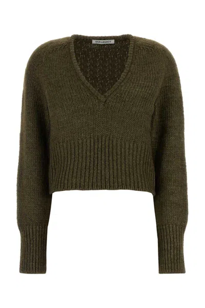 Our Legacy Chunky Knit Cropped Sweater V-neckline In Green