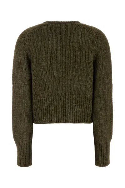 Our Legacy Chunky Knit Cropped Sweater V-neckline In Green