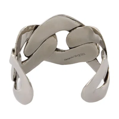 Alexander Mcqueen Chain Cuff Earring In Silver Coated Brass In Gray