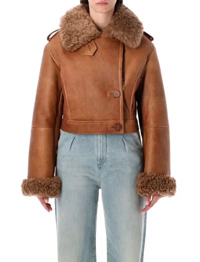 Chloé Boxy Jacket In Sheepskin And Shearling Women In Brown