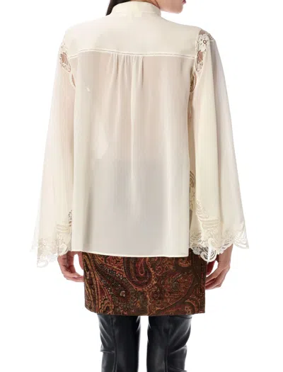 Chloé Women Fluid Silk Georgette And Lace Blouse In White