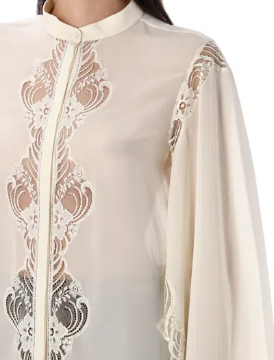 Chloé Women Fluid Silk Georgette And Lace Blouse In White
