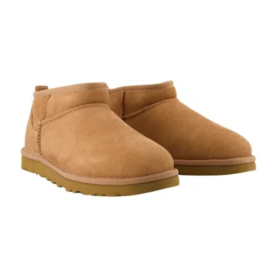 Ugg Classic Ultra Mini Ankle Boots  Leather Chestnut In Brown