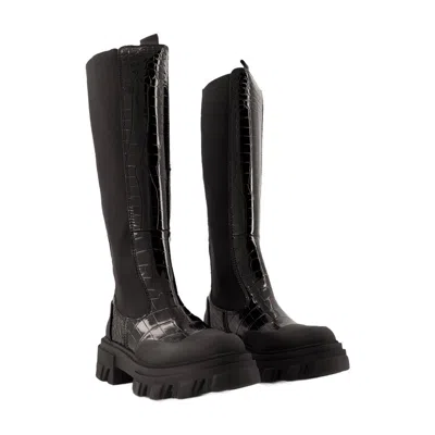 Ganni Cleated High Chelsea Boots In Black