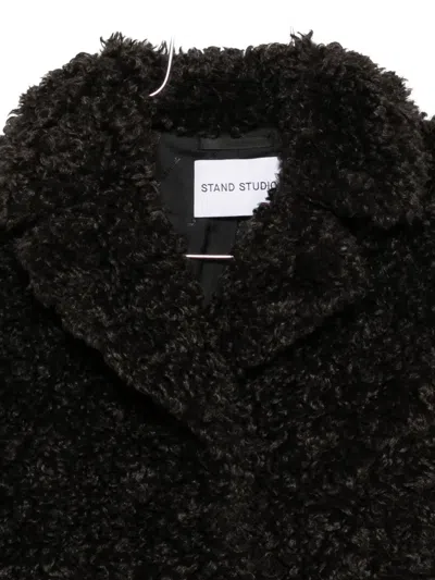 Stand Studio Curled Camille Cocoon Coat In Black