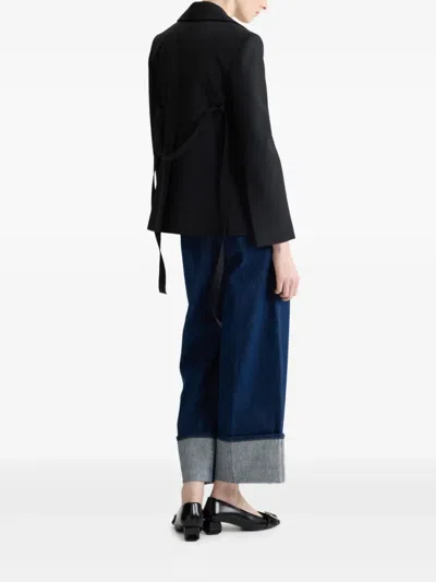 Patou Double-breasted Tie Jacket In Black