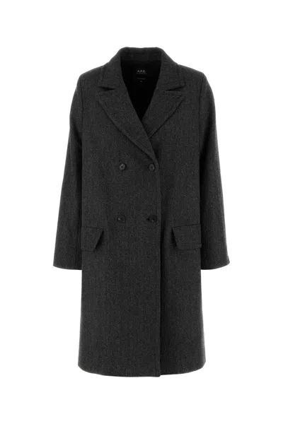 Apc Double-breasted Wool Blend Coat Featuring Vent In Black