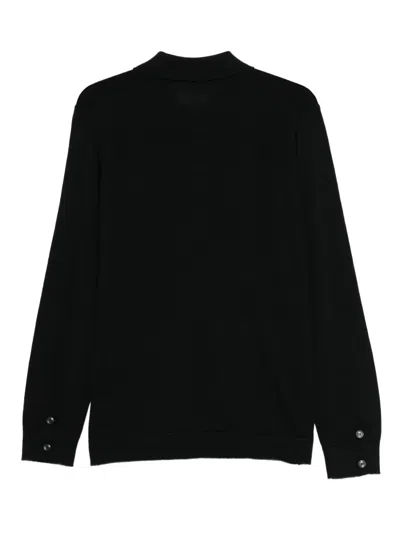 Daniele Alessandrini Button-up Black Sweater With Classic Collar In Black