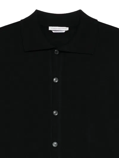 Daniele Alessandrini Button-up Black Sweater With Classic Collar In Black