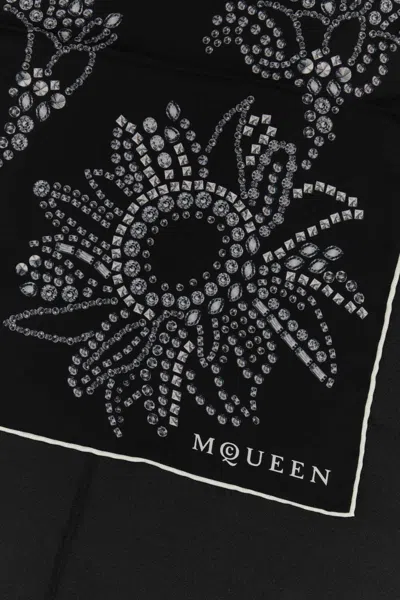 Alexander Mcqueen Silk Foulard With Contrast Trim And Embellishments In Black
