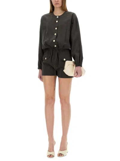 Alysi Short Silk Canvas Jumpsuit In Black