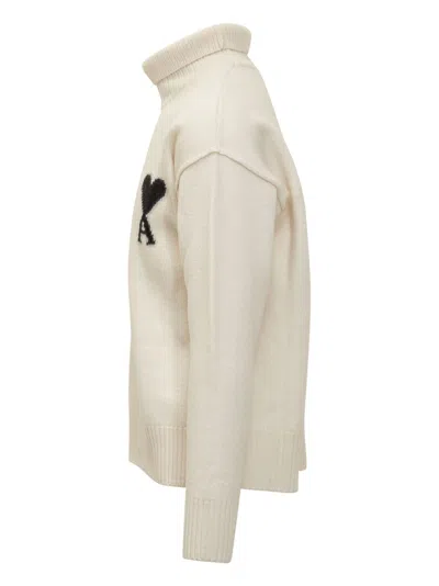 Ami Alexandre Mattiussi Ami Ecru Noir Wool Sweater In Neutral