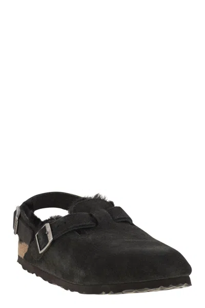 Birkenstock Tokio Leather And Fur Slippers In Black