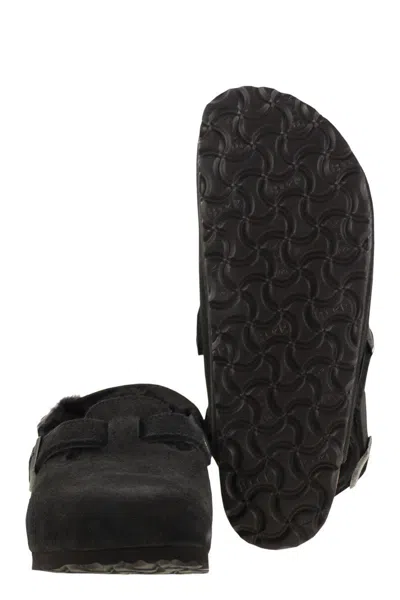 Birkenstock Tokio Leather And Fur Slippers In Black