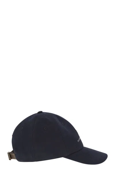 Brunello Cucinelli Men Baseball Cap In Garment-dyed Twisted Cotton Gabardine With Embroidered Logo In Blue