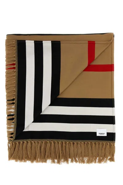 Burberry Unisex Embroidered Cotton Blanket In Brown