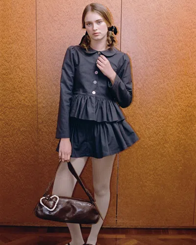 My Mum Made It Petal Peplum Jacket In Black