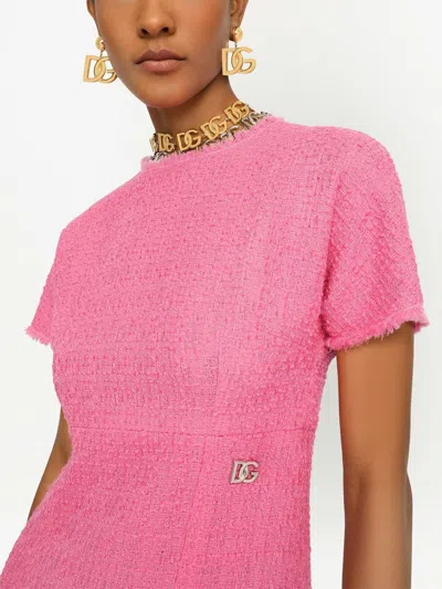 Dolce & Gabbana Women Rachel Tweed Dress With Dg Logo In Pink