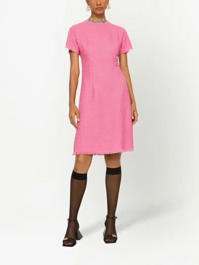 Dolce & Gabbana Women Rachel Tweed Dress With Dg Logo In Pink