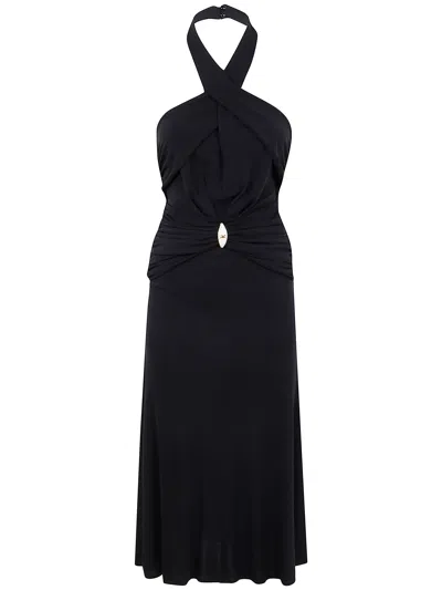Elisabetta Franchi Lightweight Jersey Dress With Crossover Neckline In Black