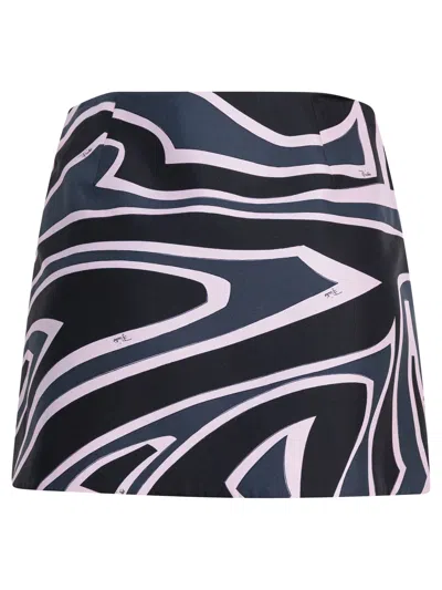 Pucci High Waist Abstract Pattern Mini Skirt In Black