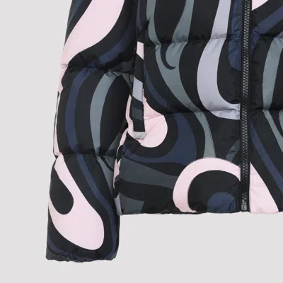 Pucci Hooded Padded Nylon Jacket With Elastic Cuffs In Black