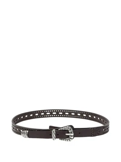 Etro Leather Belt With Perforated Details Belts Brown In Black