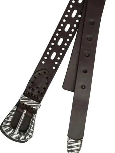 Etro Leather Belt With Perforated Details Belts Brown In Black