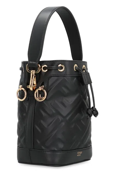 Fendi Women Mon Tresor Leather Bucket Bag In Black