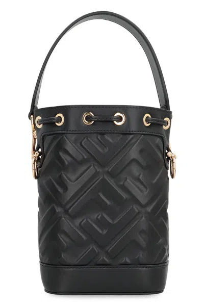 Fendi Women Mon Tresor Leather Bucket Bag In Black