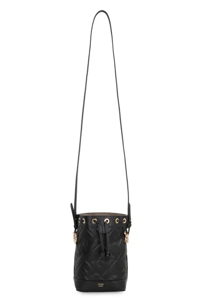 Fendi Women Mon Tresor Leather Bucket Bag In Black