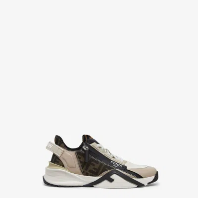 Fendi Beige Leather Sneakers With Ff Motif In Brown