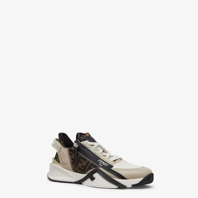 Fendi Beige Leather Sneakers With Ff Motif In Brown