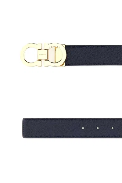 Ferragamo Reversible Leather Gancini Belt Gold-tone Buckle In Black