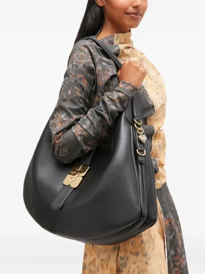 Ganni Black Leather Large Kat Shoulder Bag In Black