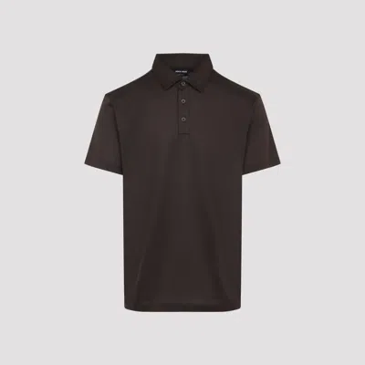 Giorgio Armani Silk Cotton Polo Shirt With Regular Fit In Black