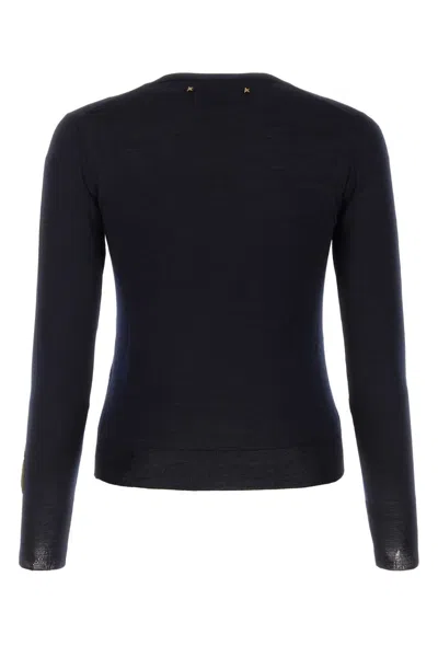 Golden Goose Crew Neck Wool Sweater With Lace Hem In Black