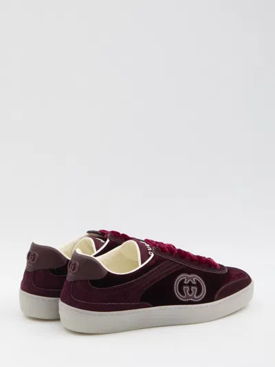 Gucci Velvet Sneakers With Nylon Insert And Suede In Multi