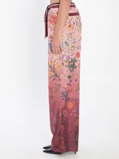 Gucci Floral Print Trousers With Drawstring In Multi