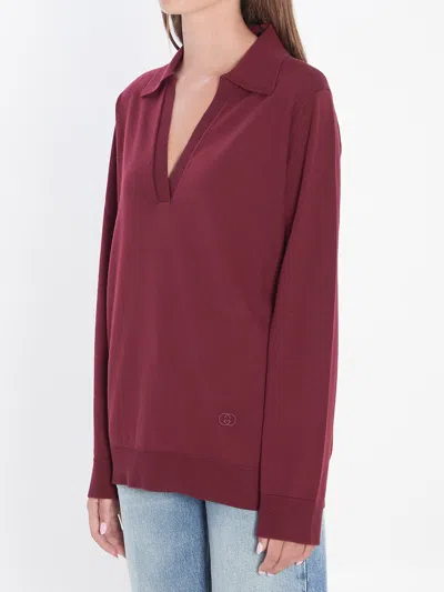 Gucci Ultrafine Wool Polo Shirt In Burgundy
