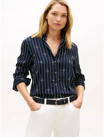 Tommy Hilfiger Relaxed Fit Rope Print Stripe Shirt In Blue