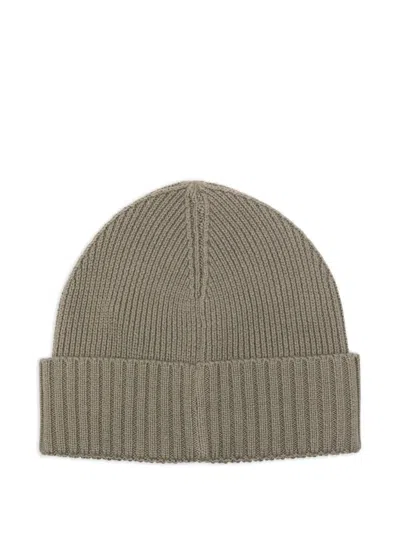 Hugo Boss Logo-embroidered Ribbed Beanie In Brown