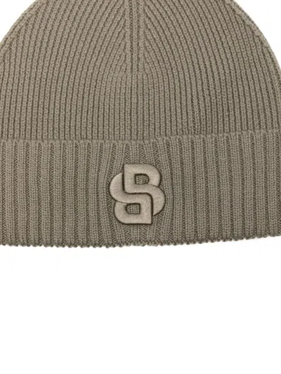 Hugo Boss Logo-embroidered Ribbed Beanie In Brown