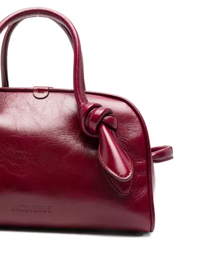 Jacquemus Vibrant Red Leather Handbag With Structured Silhouette In Burgundy
