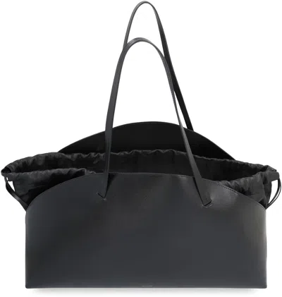 Jil Sander Curved Silhouette Large Shoulder Bag In Calf Leather In Black