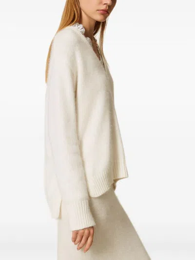 Twinset Angora Blend Sweater With Lace In White