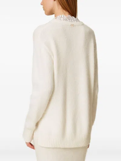 Twinset Angora Blend Sweater With Lace In White